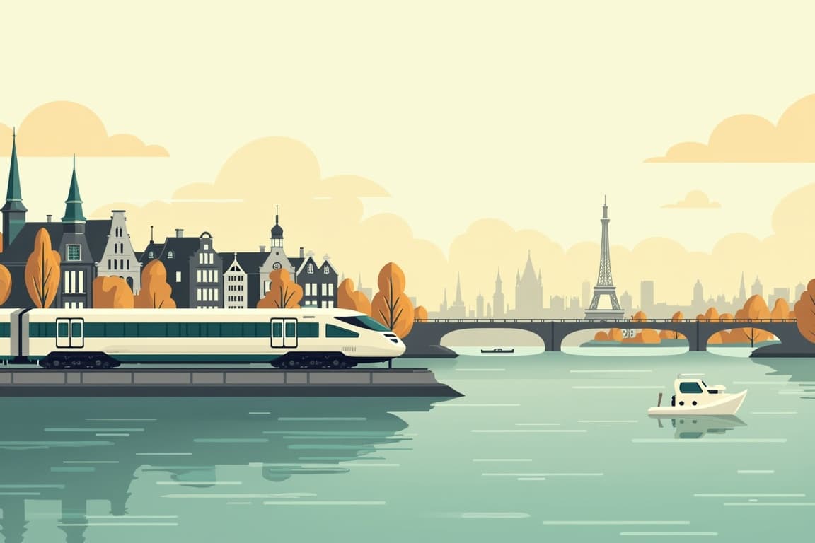 Illustration of Amsterdam, Paris, London, and Dublin
