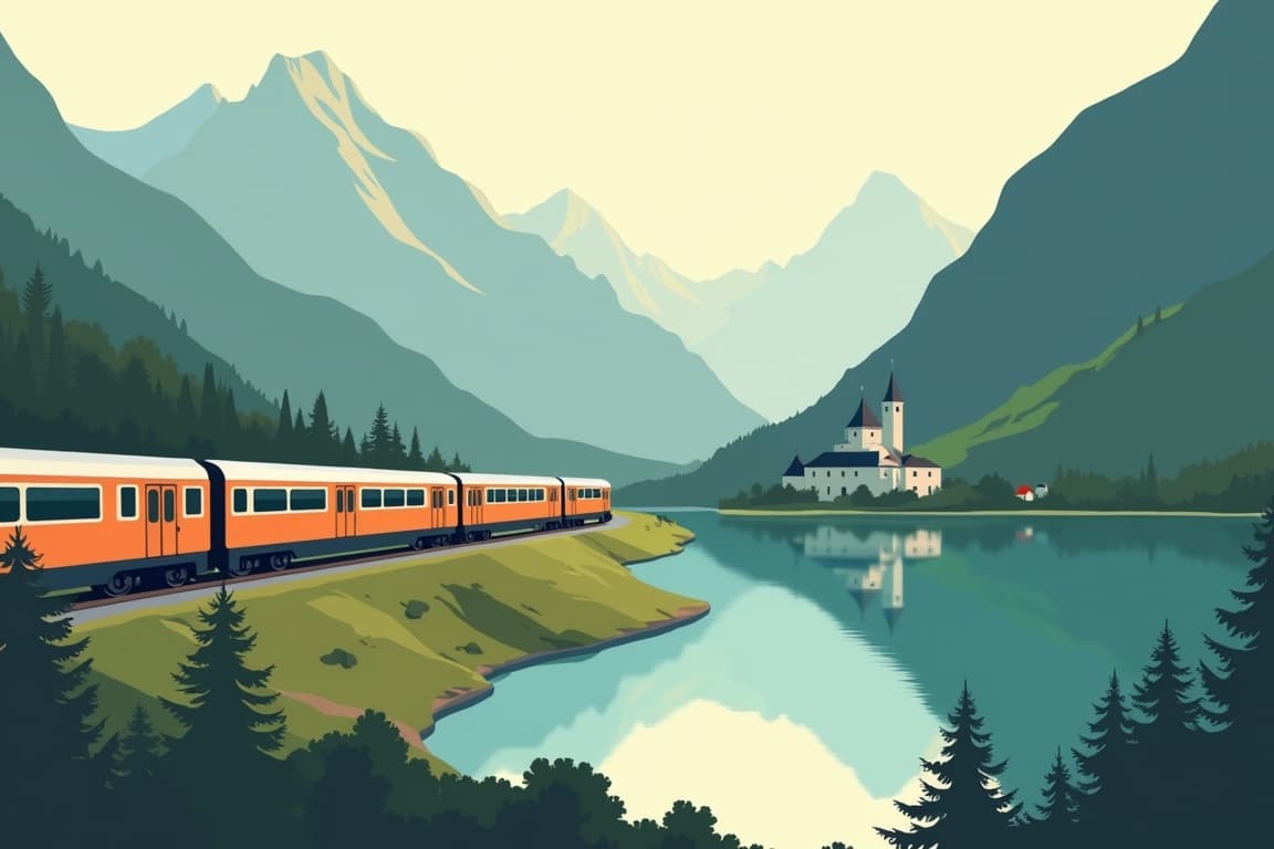 Illustration of Austrian Lakes & Mountains