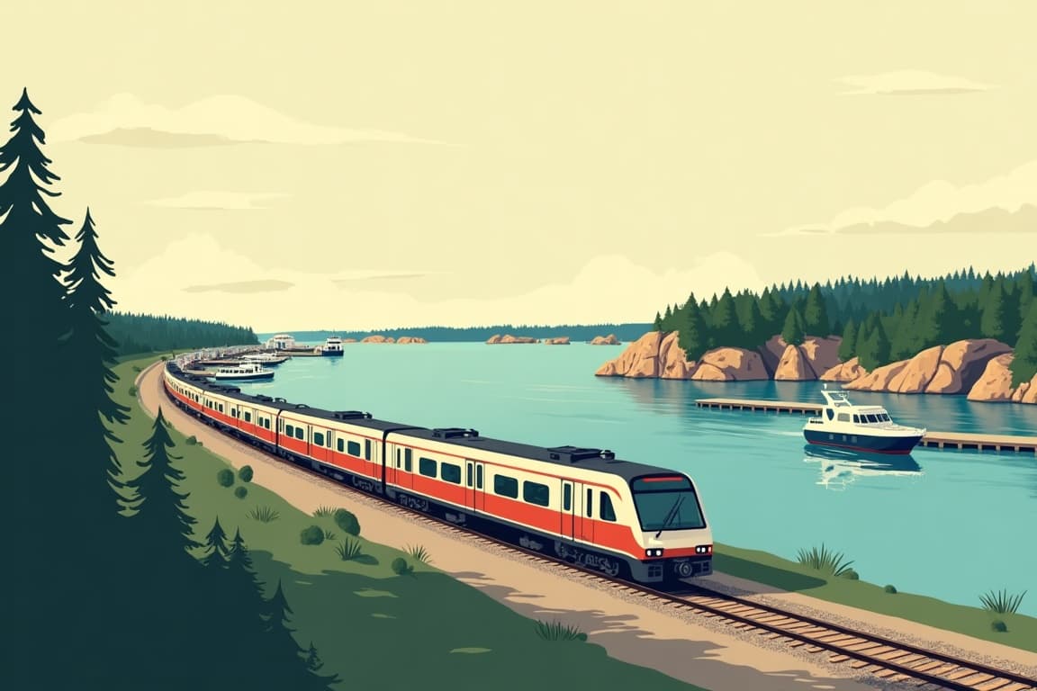 Illustration of Baltic Cities by train from the UK