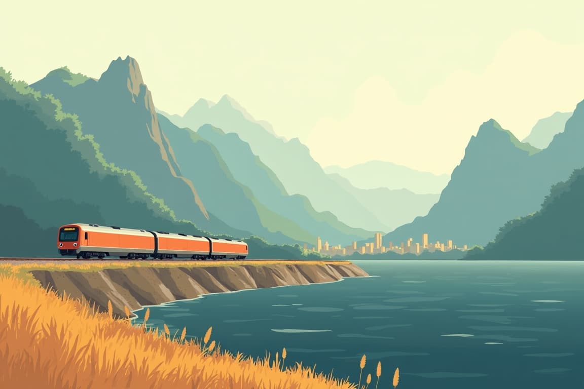 Illustration of Barcelona via the Pyrenees