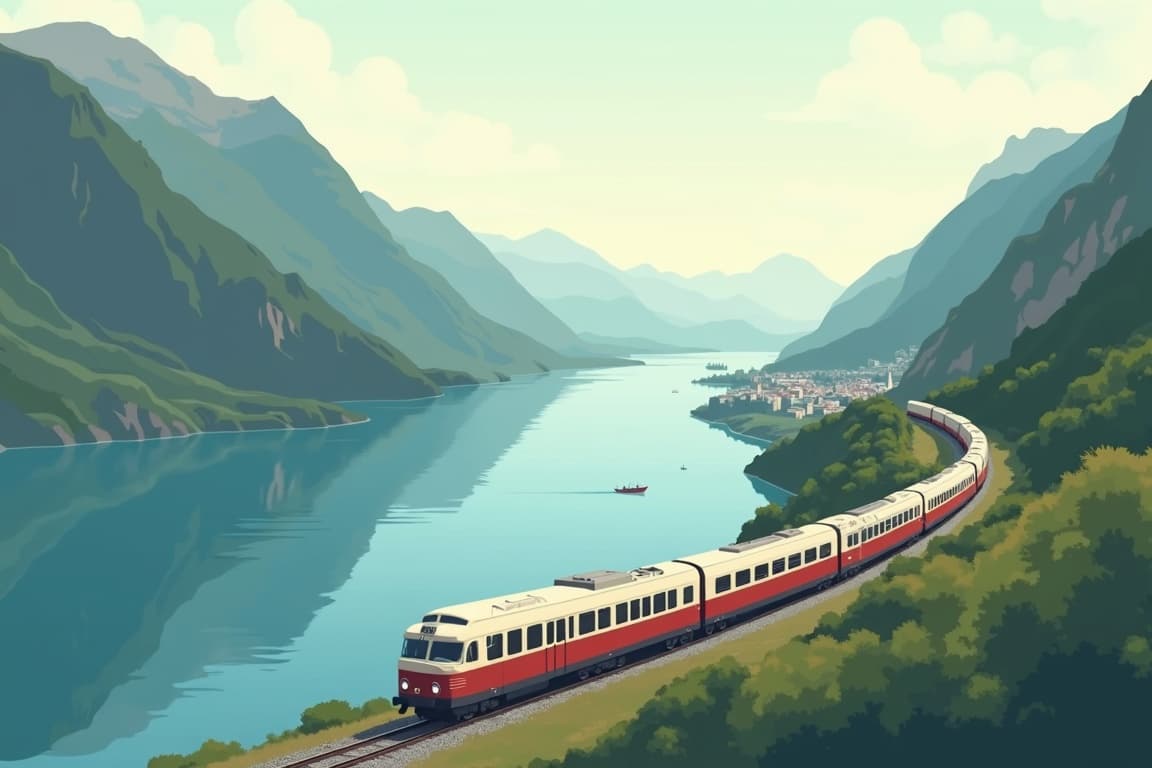 Illustration of Bergen, Flam, and Oslo