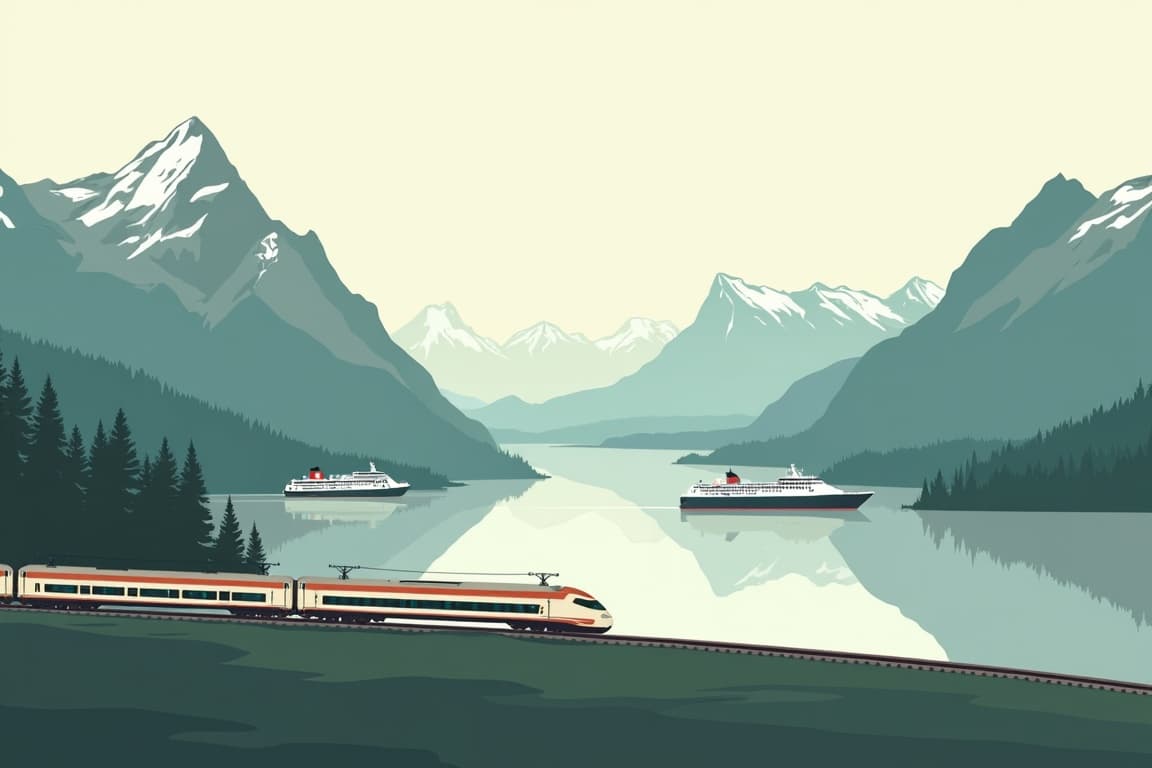 Illustration of Bergen Railway and Postal Shipping