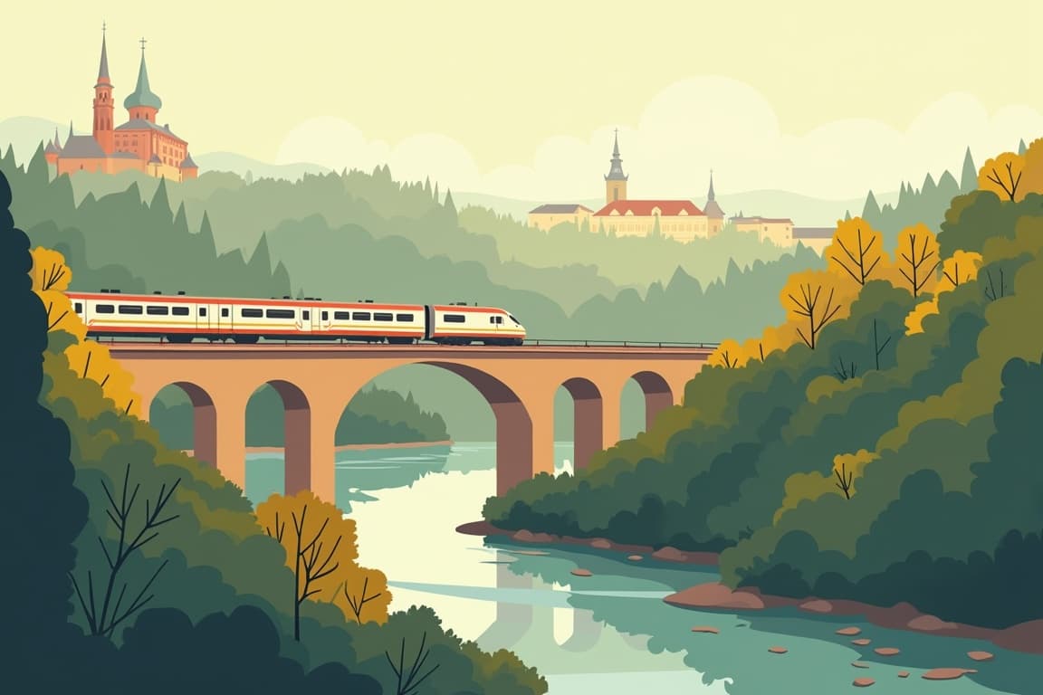 Illustration of Berlin, Dresden, Prague, and Vienna