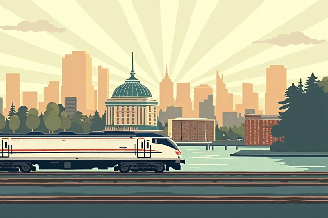 Illustration of Boston and New York City