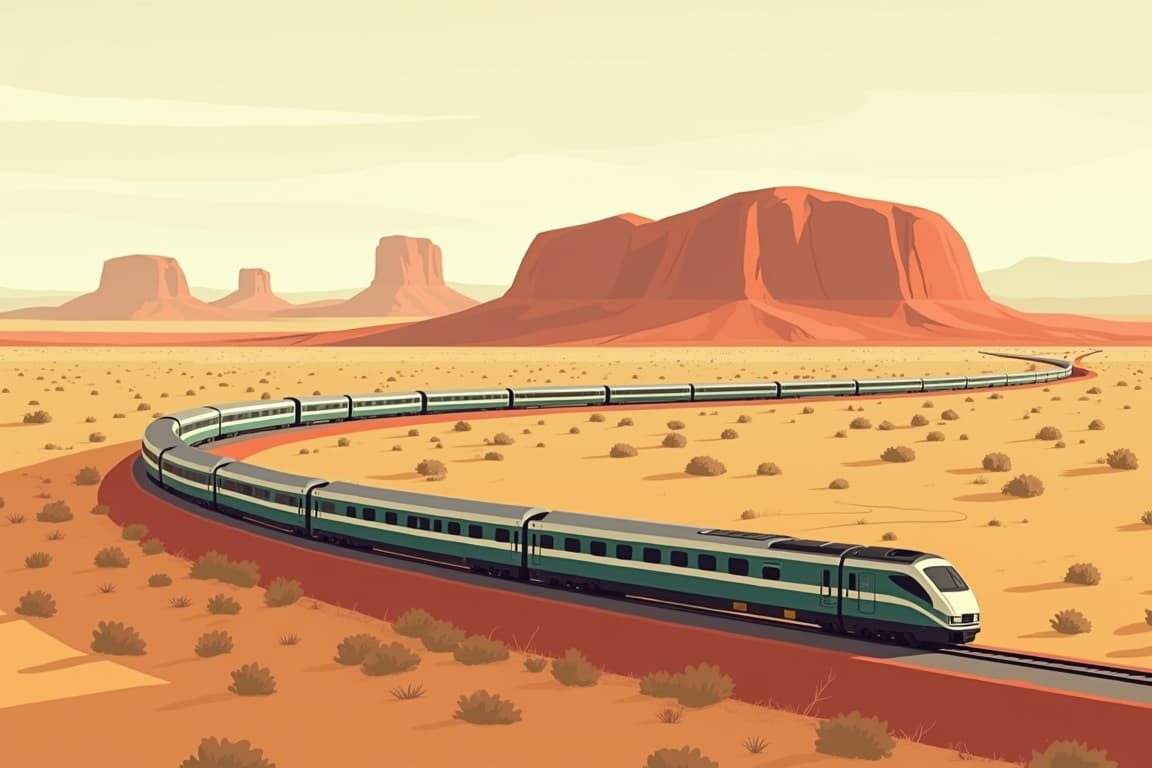Illustration of Brisbane to Alice Springs, and Uluru