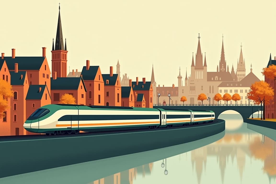 Illustration of Bruges and Brussels from London