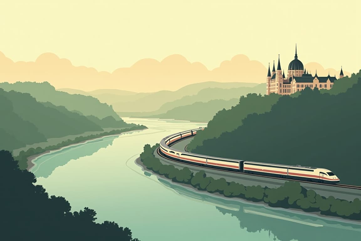 Illustration of Budapest and the Orient-Express