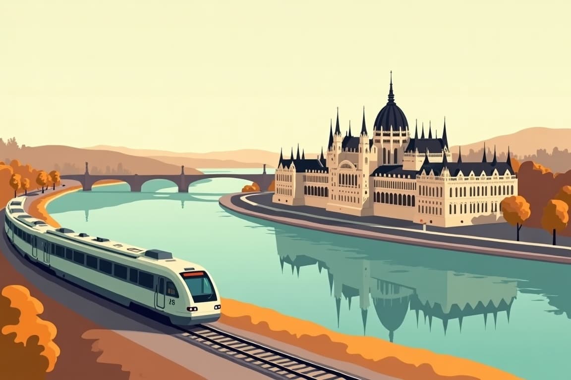 Illustration of Budapest via Berlin and Prague