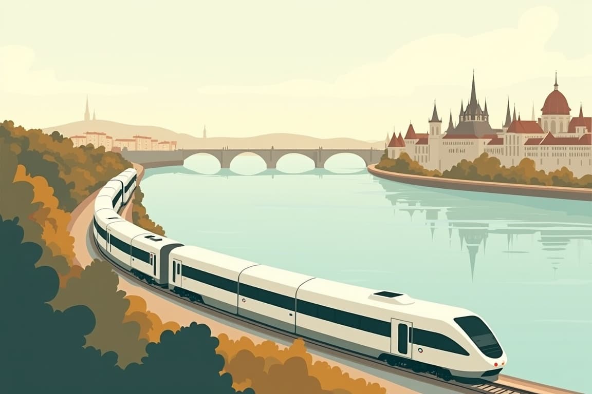 Illustration of Budapest via Frankfurt and Munich