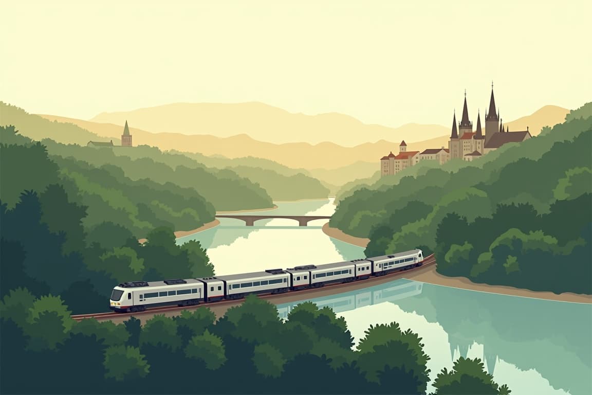 Illustration of Budapest, Vienna and Prague