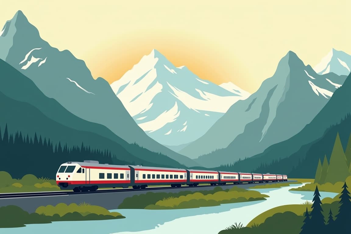 Illustration of Canadian Rockies by Rail