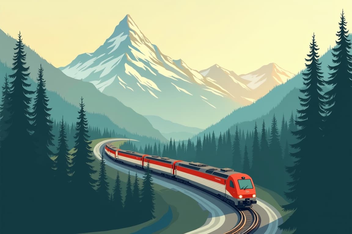 Illustration of Canadian Rockies Voyage by Train