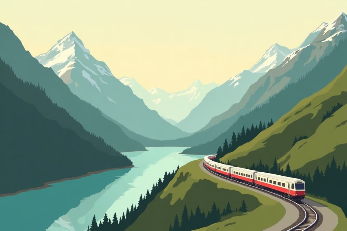 Illustration of Classic Bernina Express from Paris