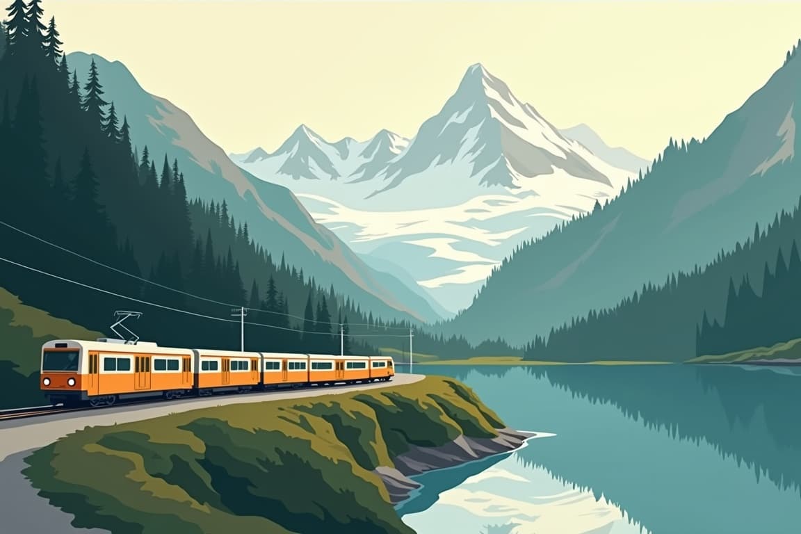Illustration of Classic Glacier Express at New Year