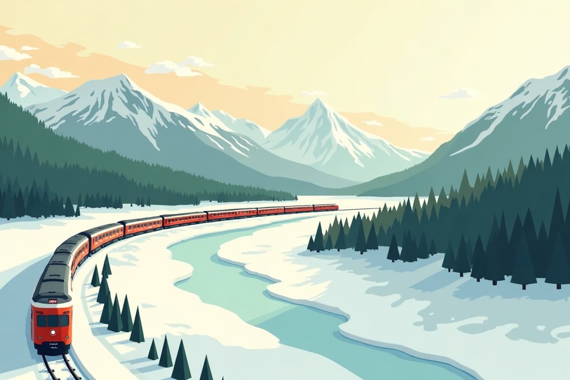 Illustration of Classic Glacier Express in Winter