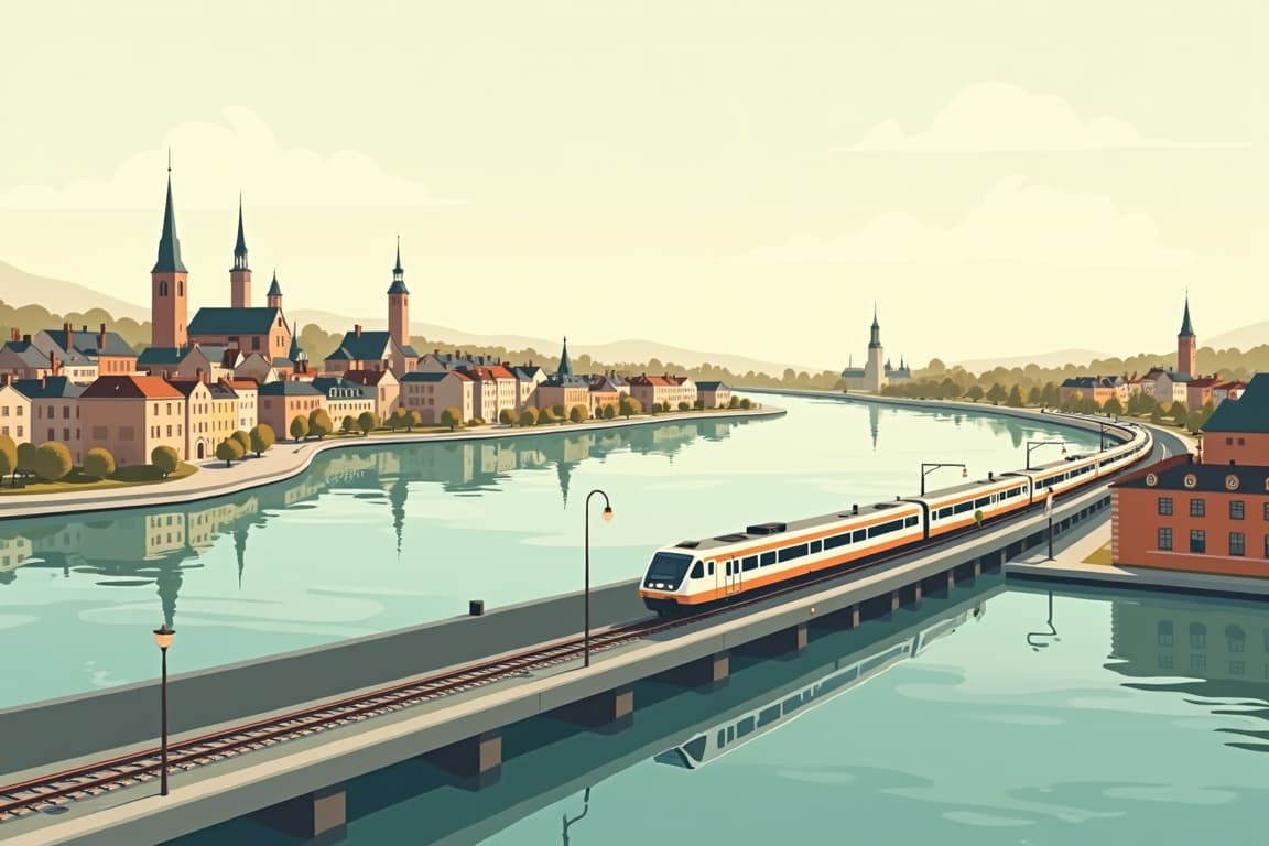 Illustration of Copenhagen and Stockholm by Rail