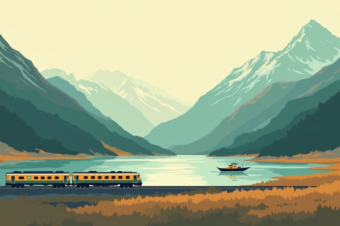 Illustration of Curry Jetboat Adventure by Rail