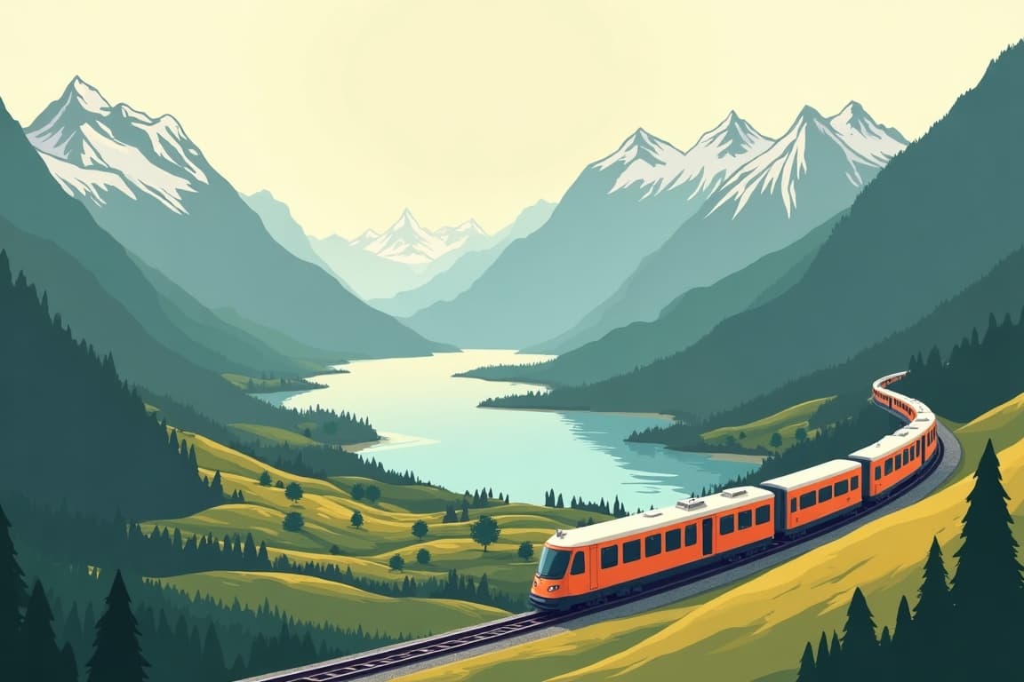 Illustration of Discover Switzerland by Rail