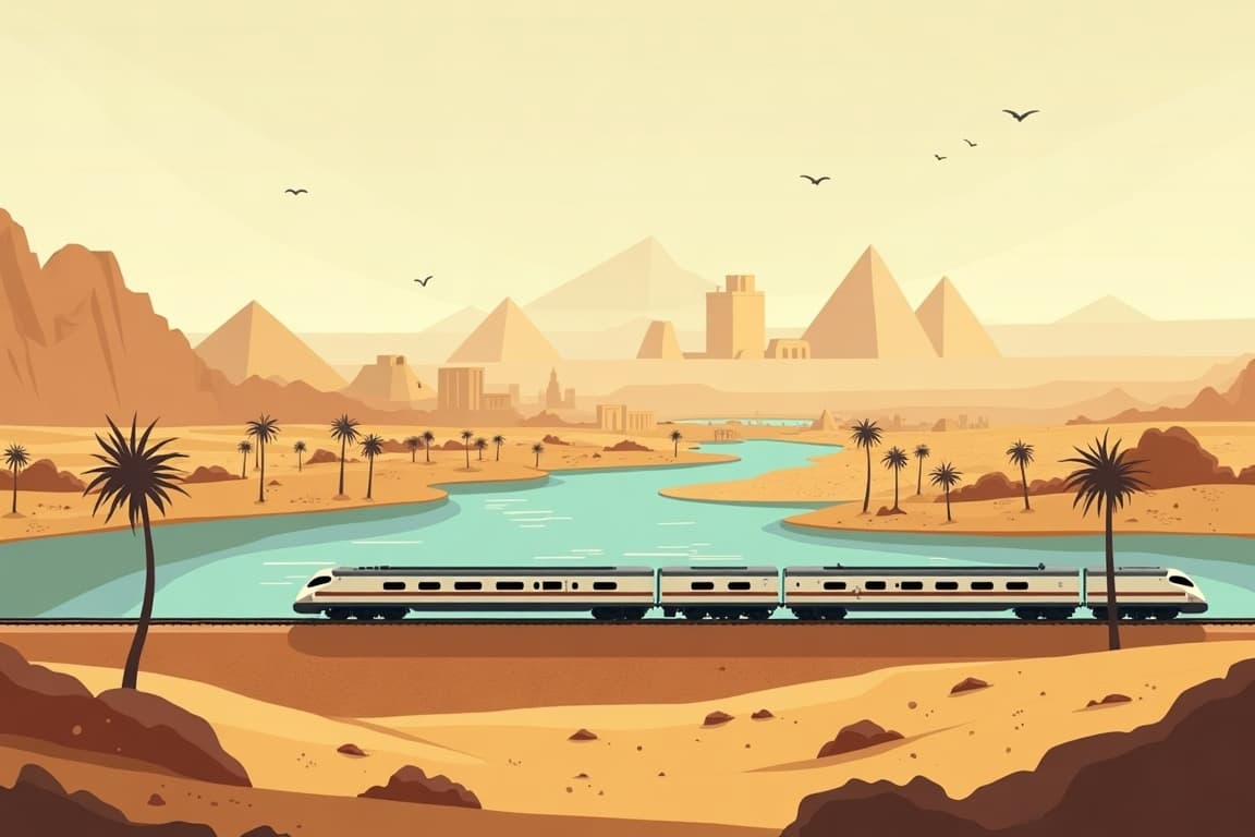 Illustration of Egypt by Train, Boat & Plane