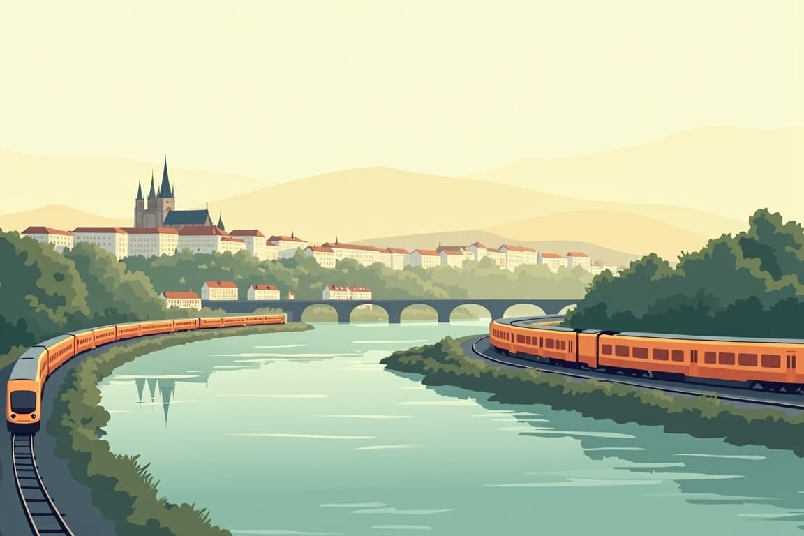 Illustration of Frankfurt, Munich, Prague, and Berlin
