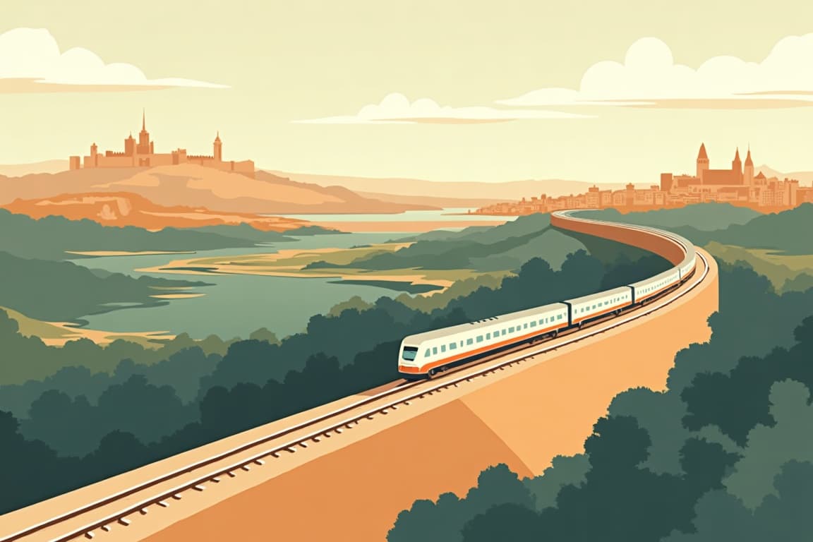 Illustration of Granada and Madrid from Barcelona