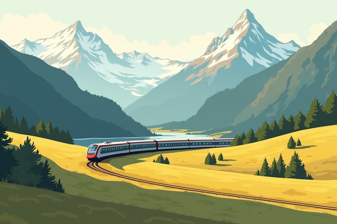 Illustration of Grand GoldenPass and Mountain Peaks