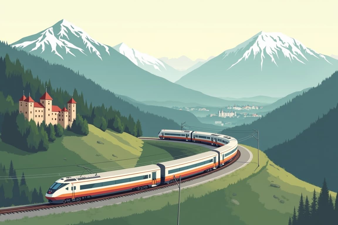 Illustration of Heidelberg, Bavaria, and the Alps