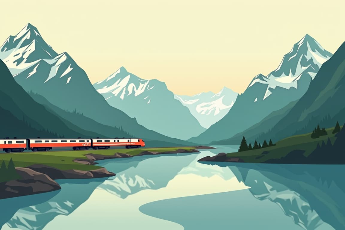 Illustration of Iconic Rockies and Rail