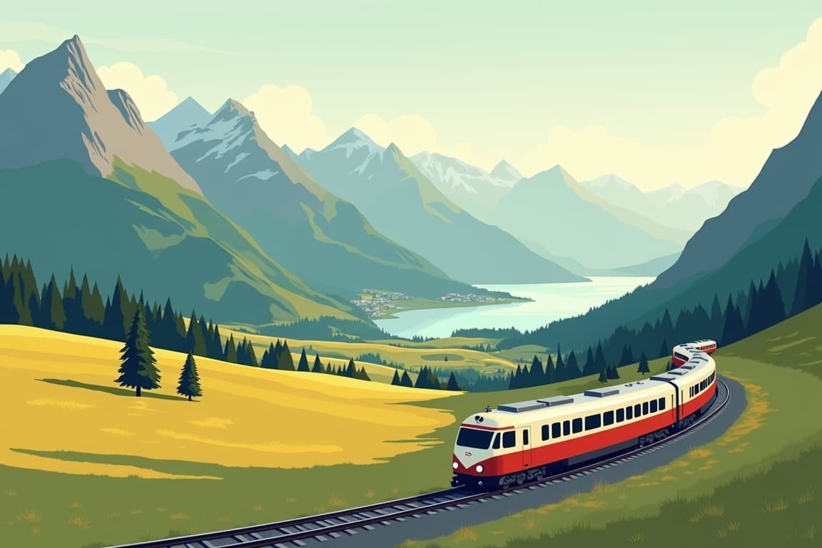 Illustration of Interlaken and the Golden Pass