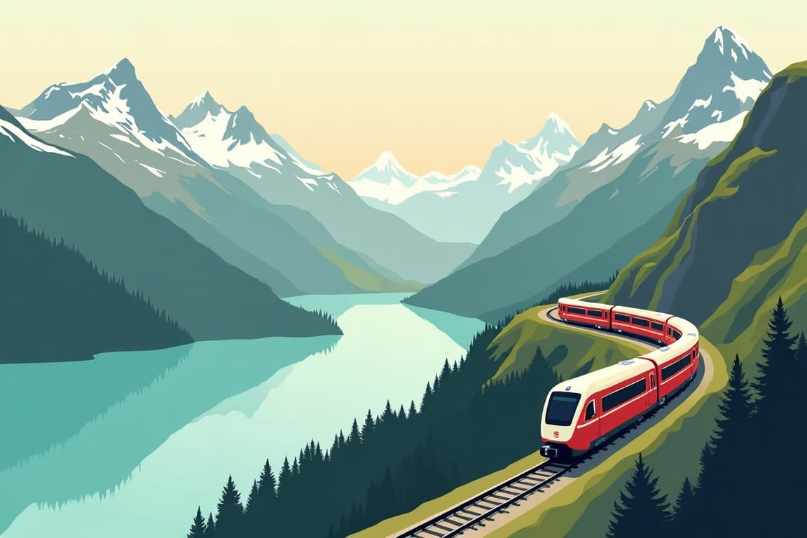 Illustration of Italian Lakes and Swiss Mountains