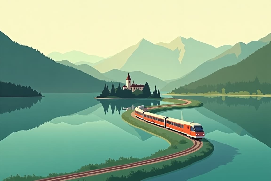 Illustration of Lake Bled by Rail