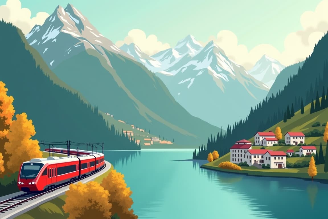 Illustration of Lake Como and the Bernina Express