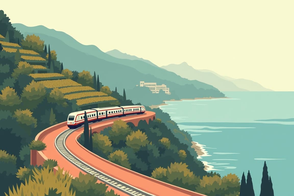 Illustration of Lake Como, Cinque Terre, and Rome