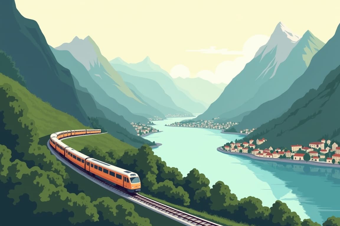Illustration of Lake Como via the Alps