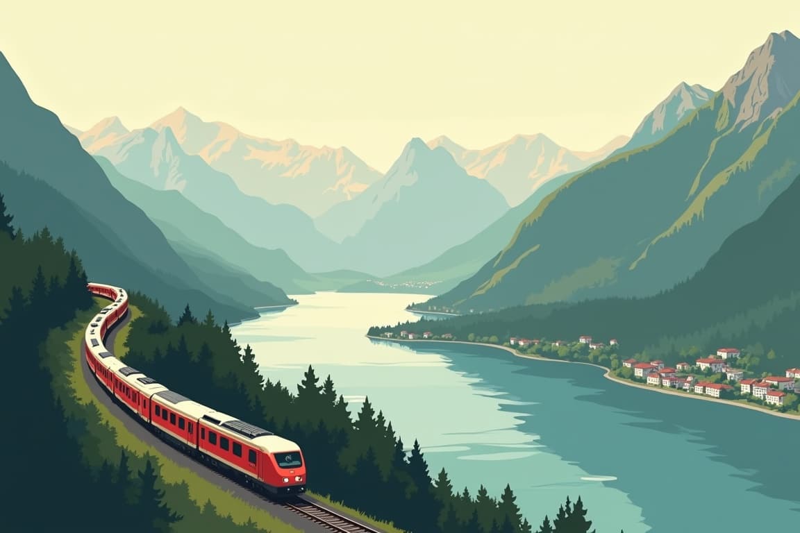 Illustration of Lake Como via the Bernina Express