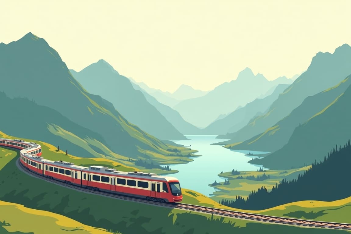 Illustration of Lake Garda via the Alps