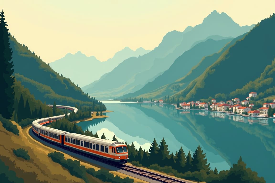 Illustration of Lake Lugano by Rail