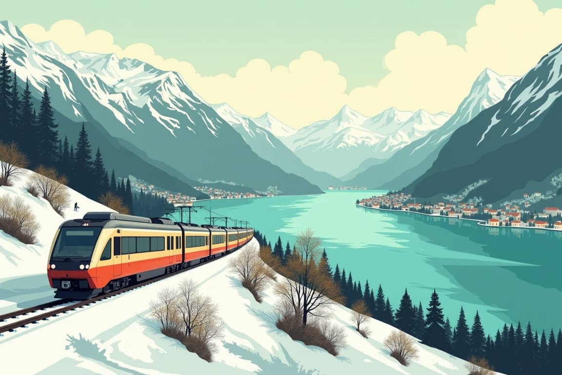 Illustration of Lake Maggiore via the Alps