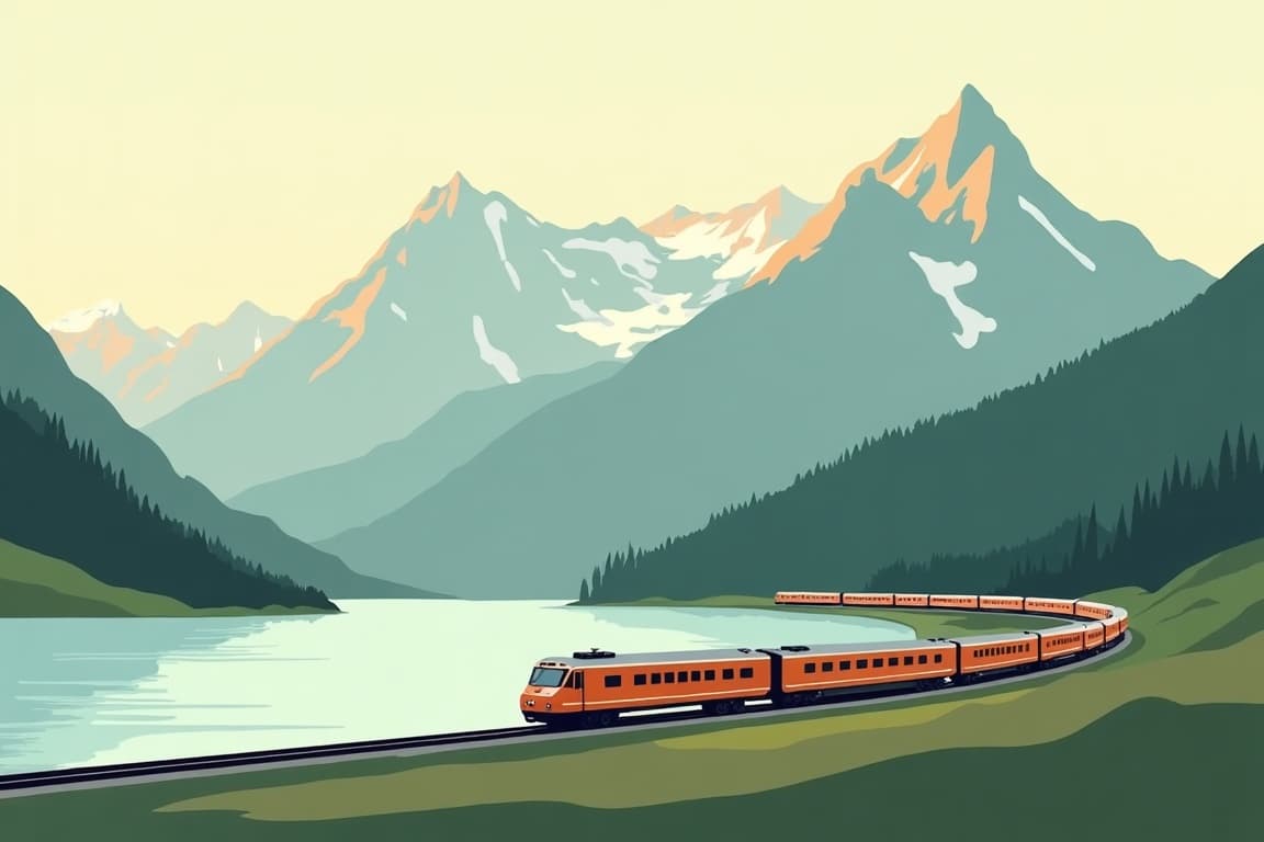 Illustration of Lakes and Mountains of Switzerland