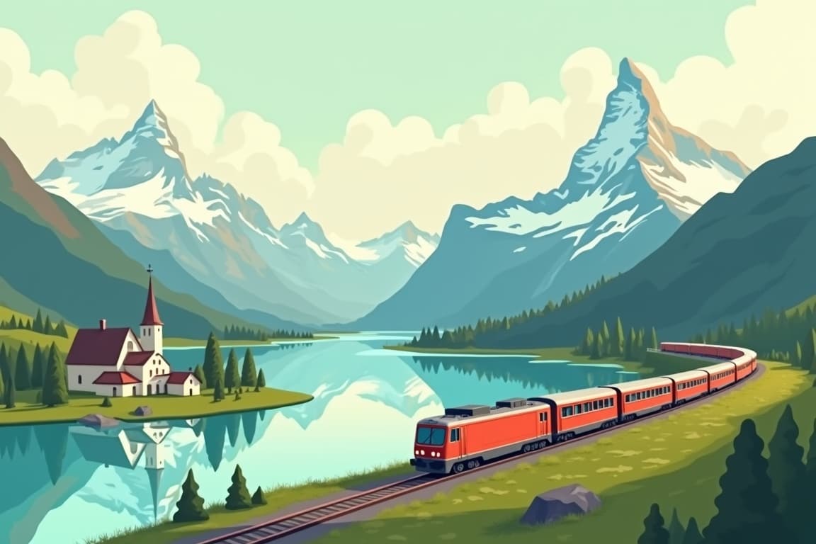 Illustration of Lucerne, Zermatt, and St Moritz