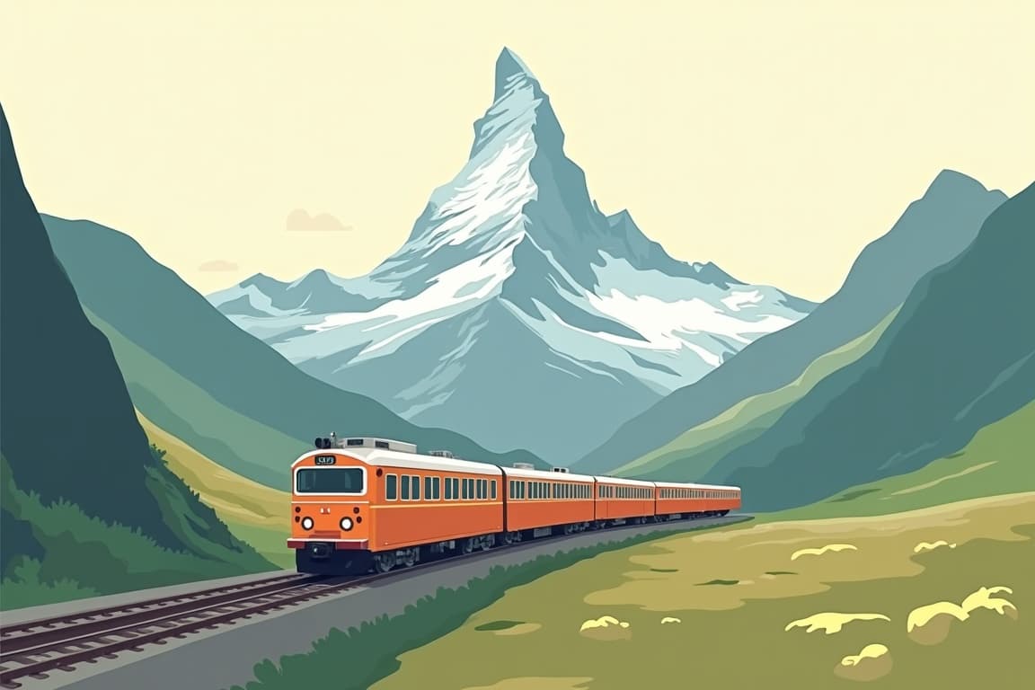 Illustration of Matterhorn and the Glacier Express