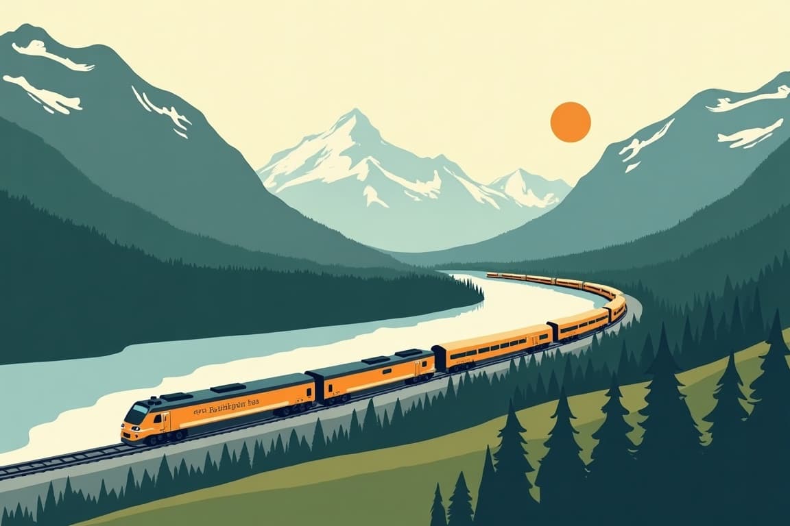 Illustration of Mountains and Lakes of the Rockies