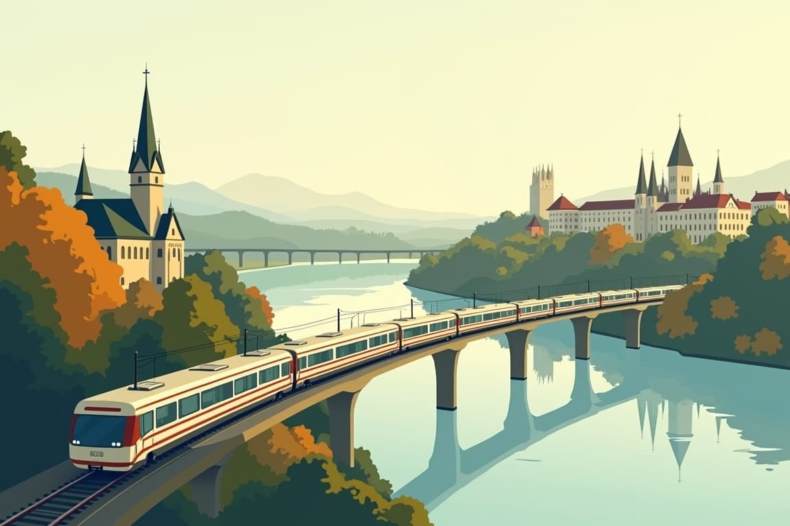 Illustration of Munich and Frankfurt from Passau