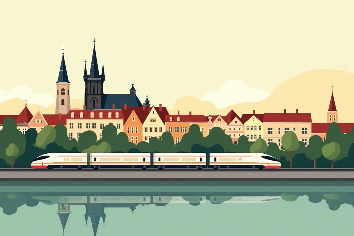 Illustration of Munich, Prague, Vienna, and Budapest