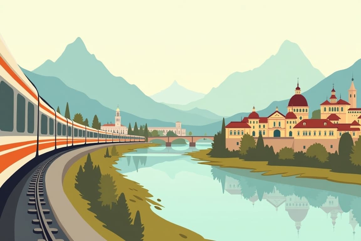 Illustration of Munich, Salzburg, Venice, and Rome