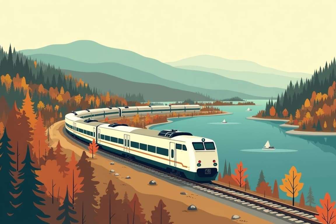 Illustration of New England Autumn Rails & Sails