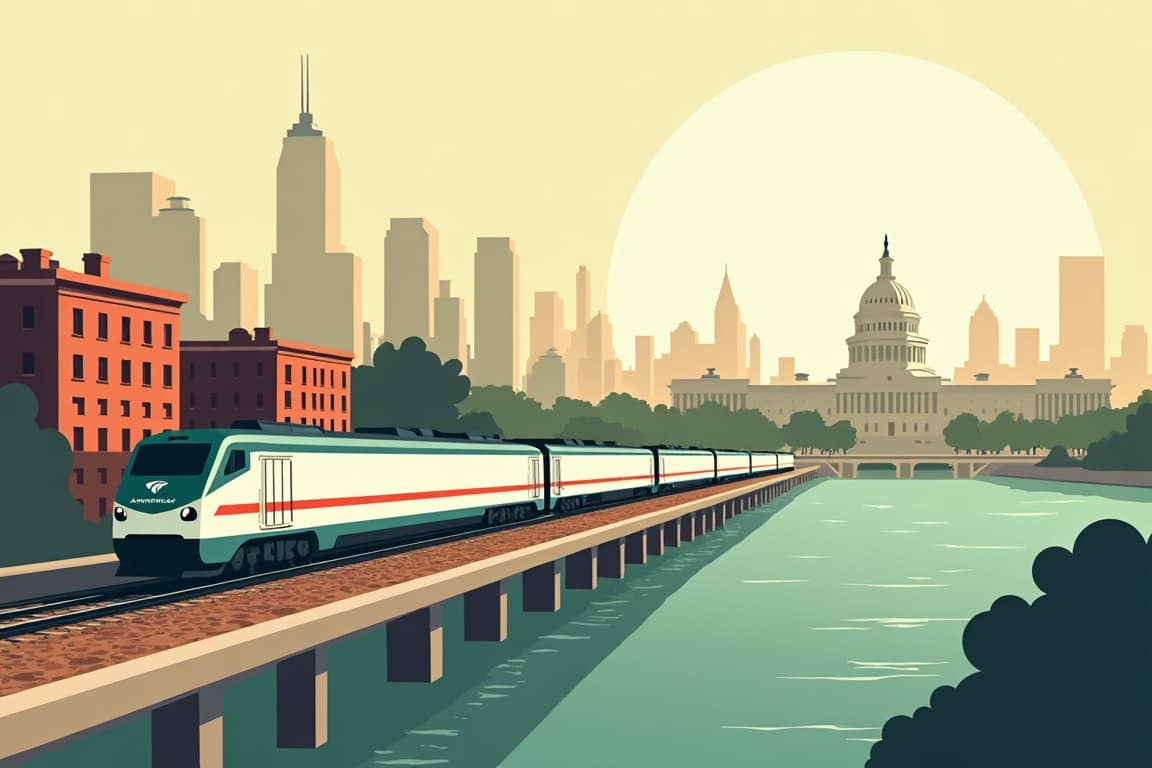 Illustration of New York City, and Washington, D.C.