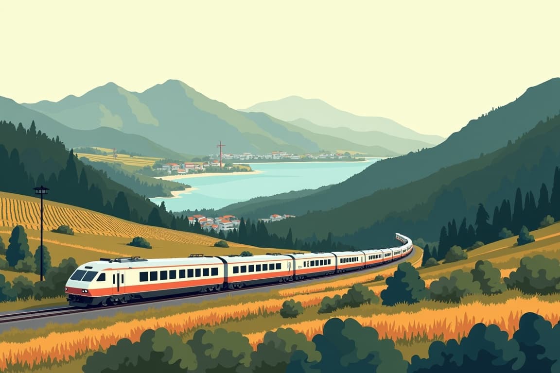 Illustration of New Zealand by Rail