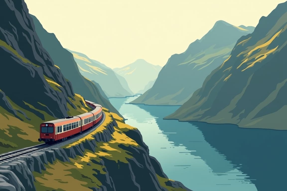Illustration of Norway's Fjords and Railways