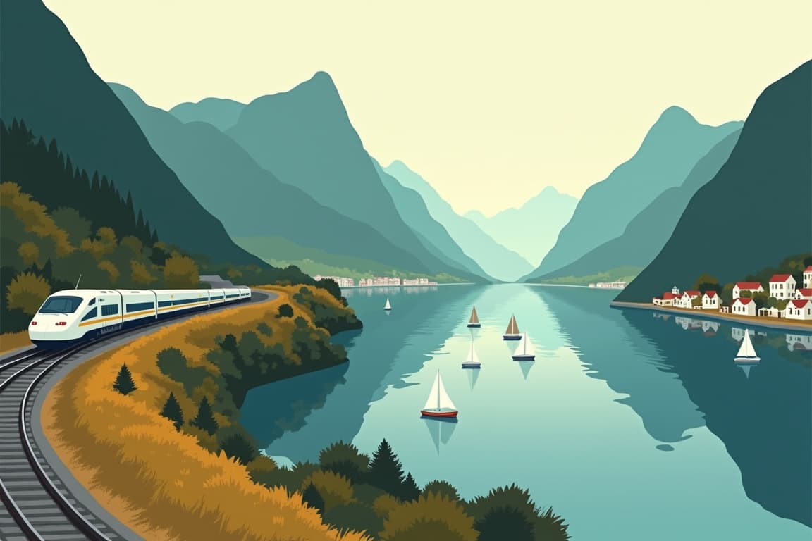Illustration of Oslo, Bergen, and the Flamsbana